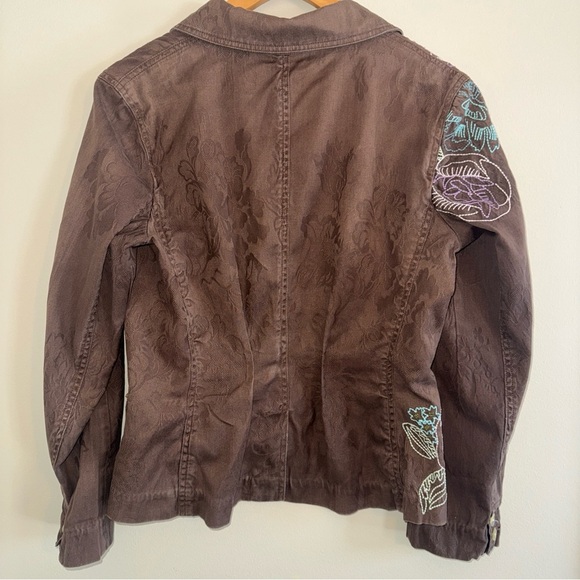 J Jill Brown Canvas Embroidered One Button Jacket Floral Purple Blue Small - Picture 6 of 11